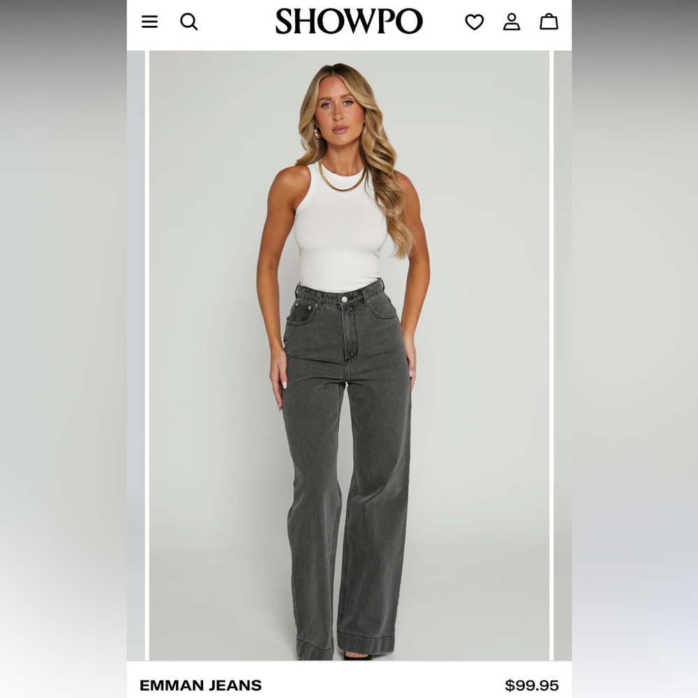 Showpo Emman Jeans - High Waisted Cotton Wide Leg Denim Jeans in Washed Black